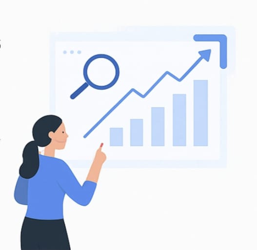 Illustration showing a professional analyzing growth charts and analytics representing digital marketing services and business performance improvement.|digivernox